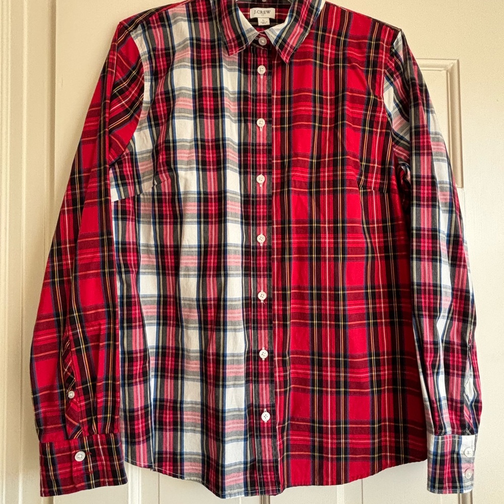 J. Crew Vibrant Red and White Plaid Shirt